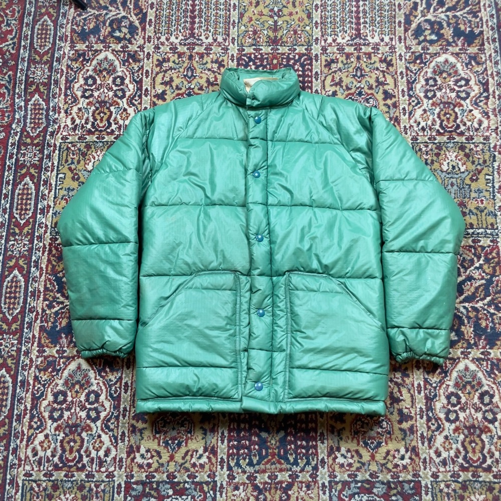 VTG 60s‎ 70s Crestview Brand Green Ripstop Down Puffer Jacket Talon Zip S USA